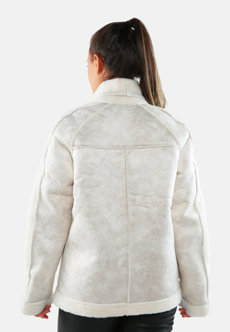 fur lined faux leather biker jacket#color_cream