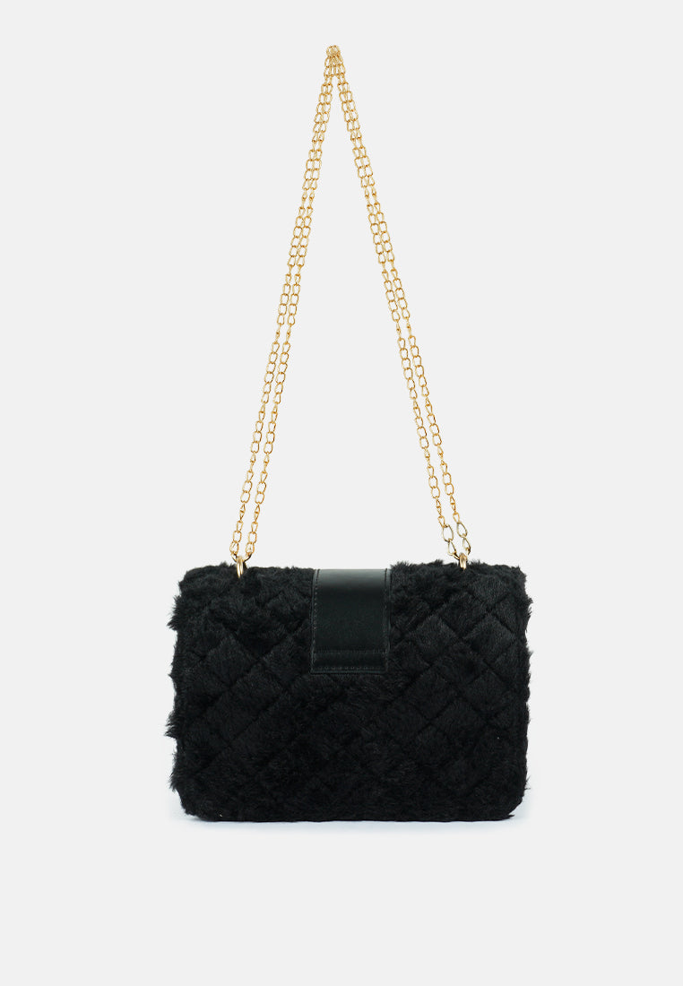 furry mini sling bag#color_black