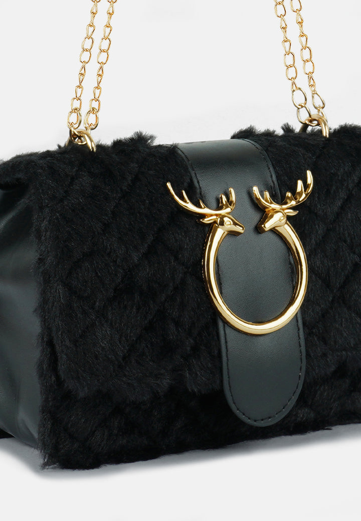 furry mini sling bag#color_black