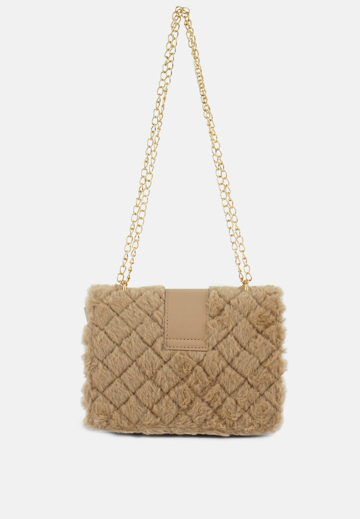 furry mini sling bag#color_beige