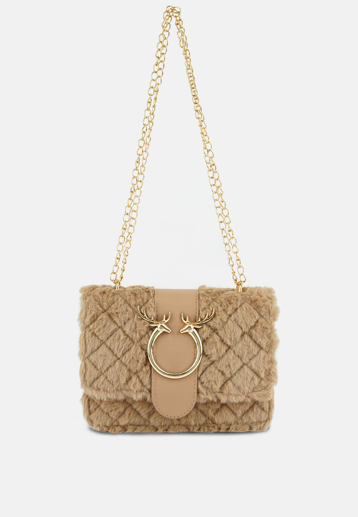 furry mini sling bag#color_beige
