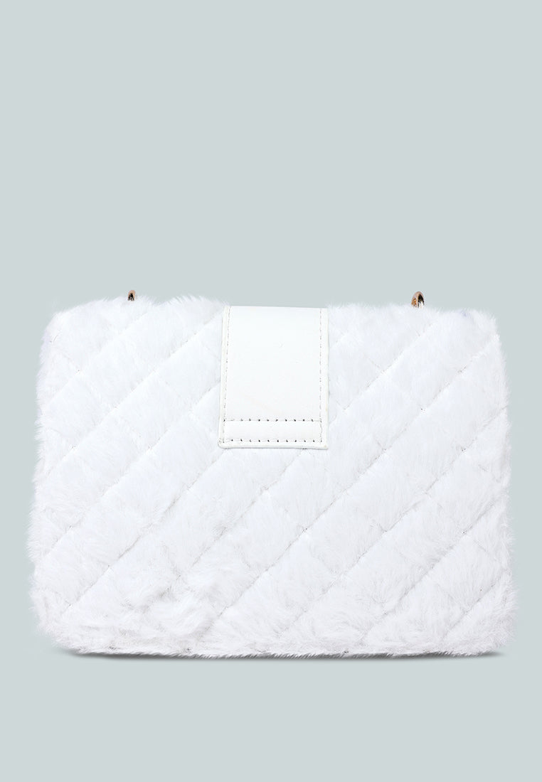 furry mini sling bag#color_white