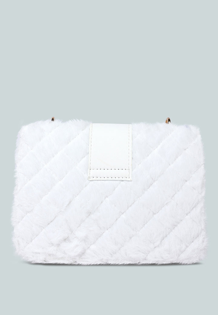 furry mini sling bag#color_white