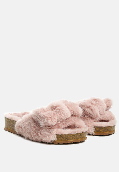 fuzz bow fur flats#color_pink