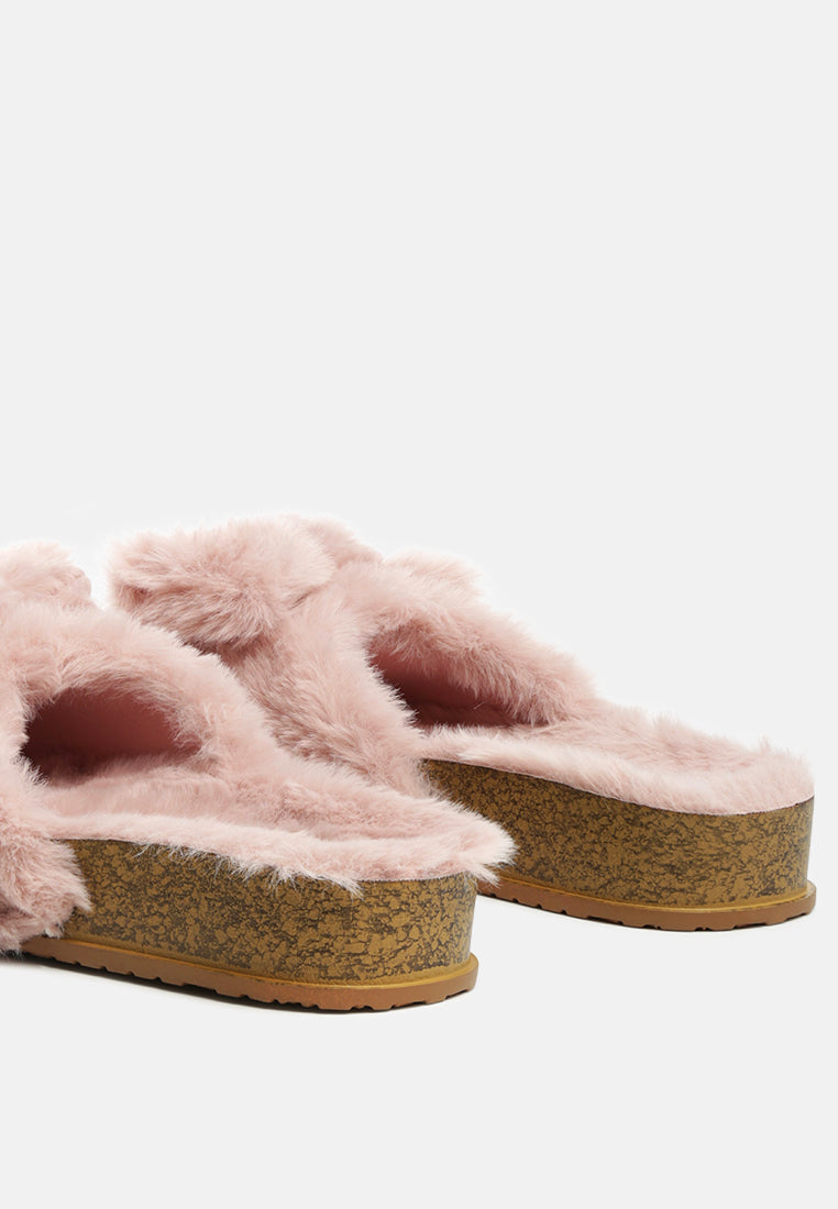 fuzz bow fur flats#color_pink