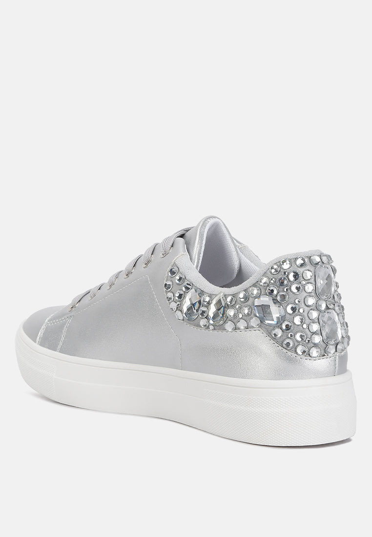 gems diamante embellished sneakers#color_silver