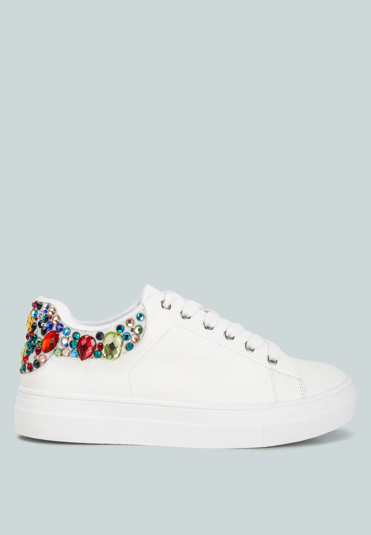 gems diamante embellished sneakers#color_white