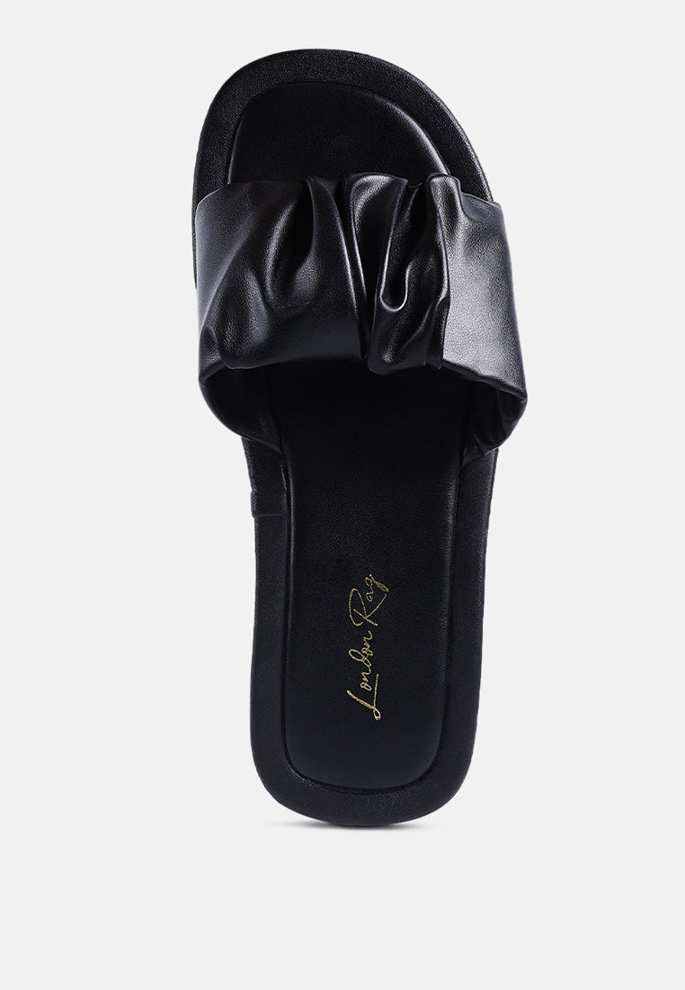 glacee ruched strap slider sandals#color_black