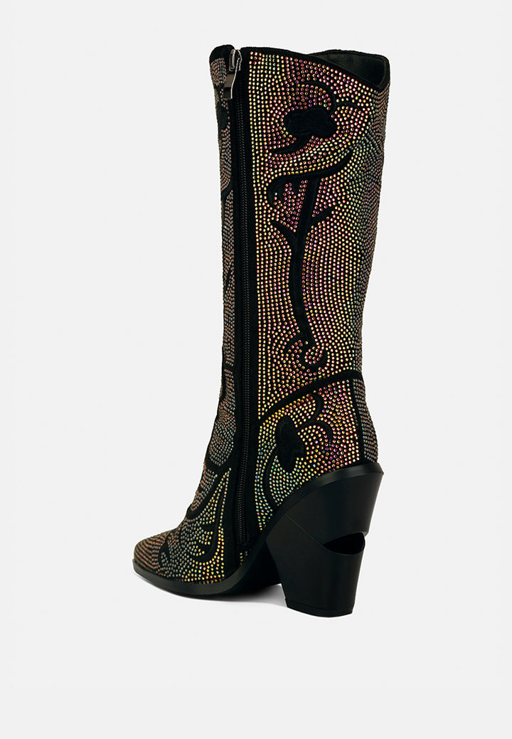 glimmer rhinestones embellished shimmer calf boots#color_black