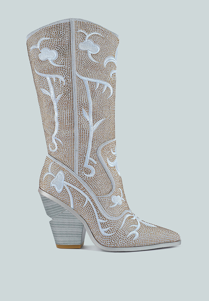 glimmer rhinestones embellished shimmer calf boots#color_silver