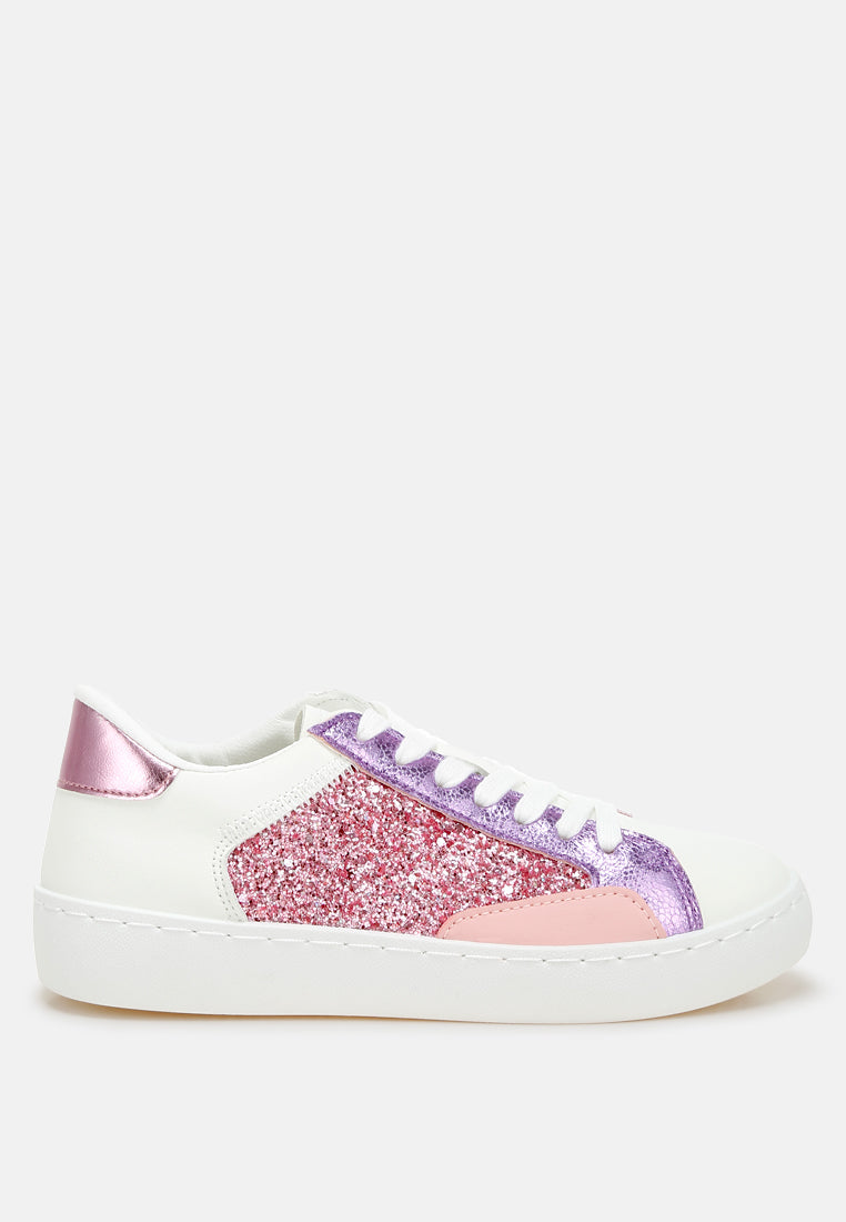 glitter faux leather sneakers by rag#color_pink