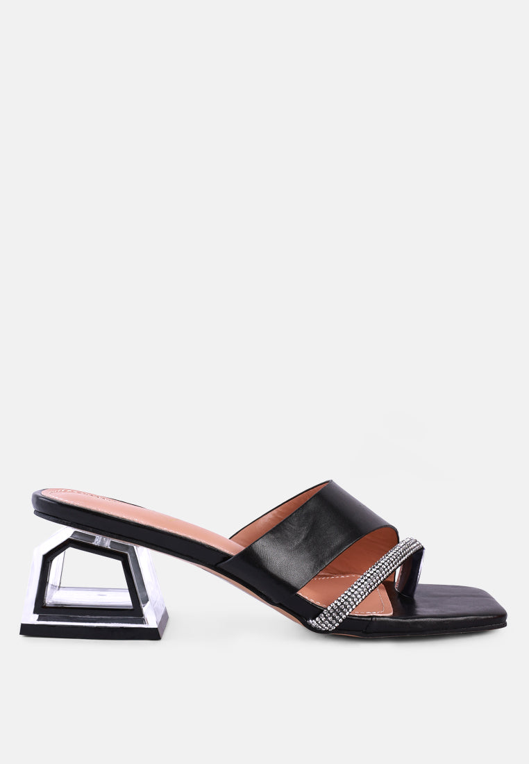 gofly rhinestone embellished clear heel sandals#color_black