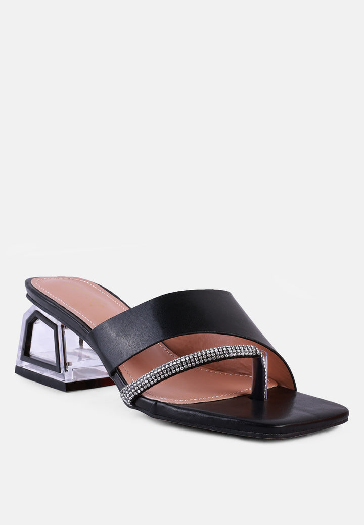 gofly rhinestone embellished clear heel sandals#color_black