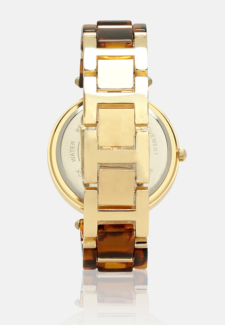 gold brown round dial women's watch#color_golden-brown