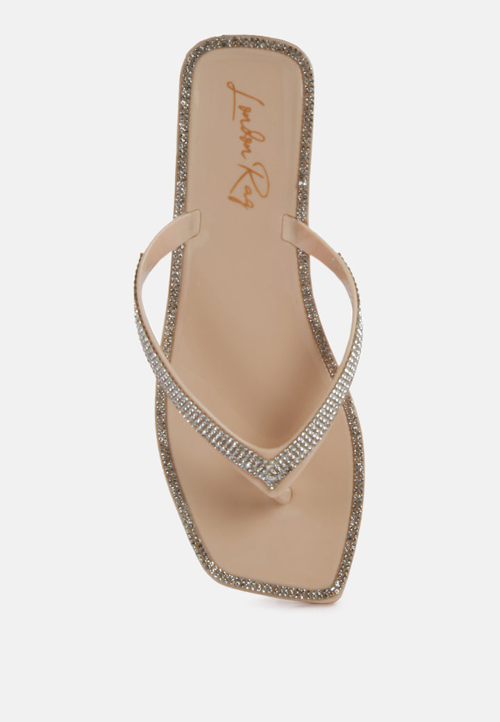golightly diamante stud detail thong flats#_nude