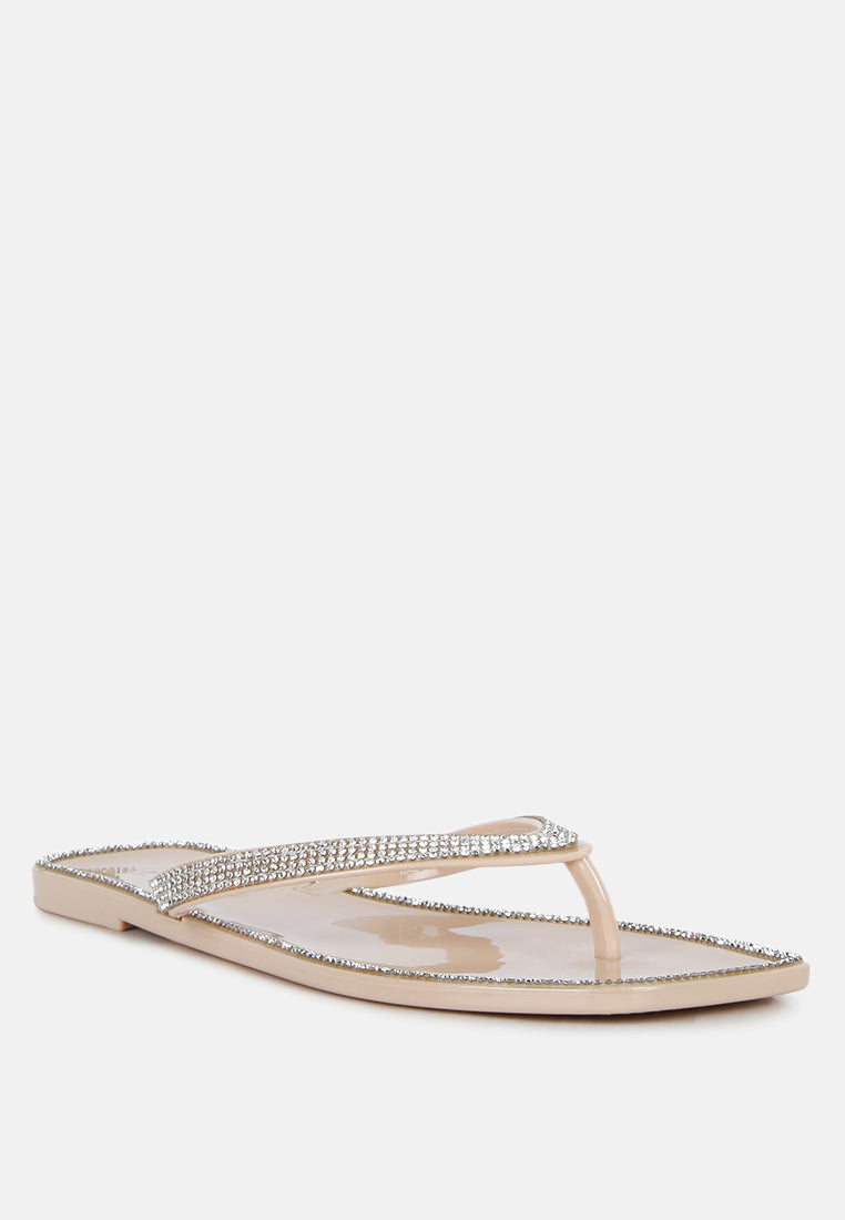 golightly diamante stud detail thong flats#_nude