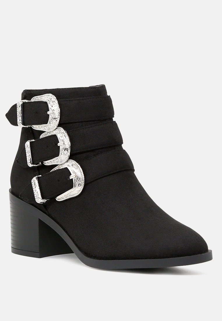 goth big buckle ankle boot#color_black
