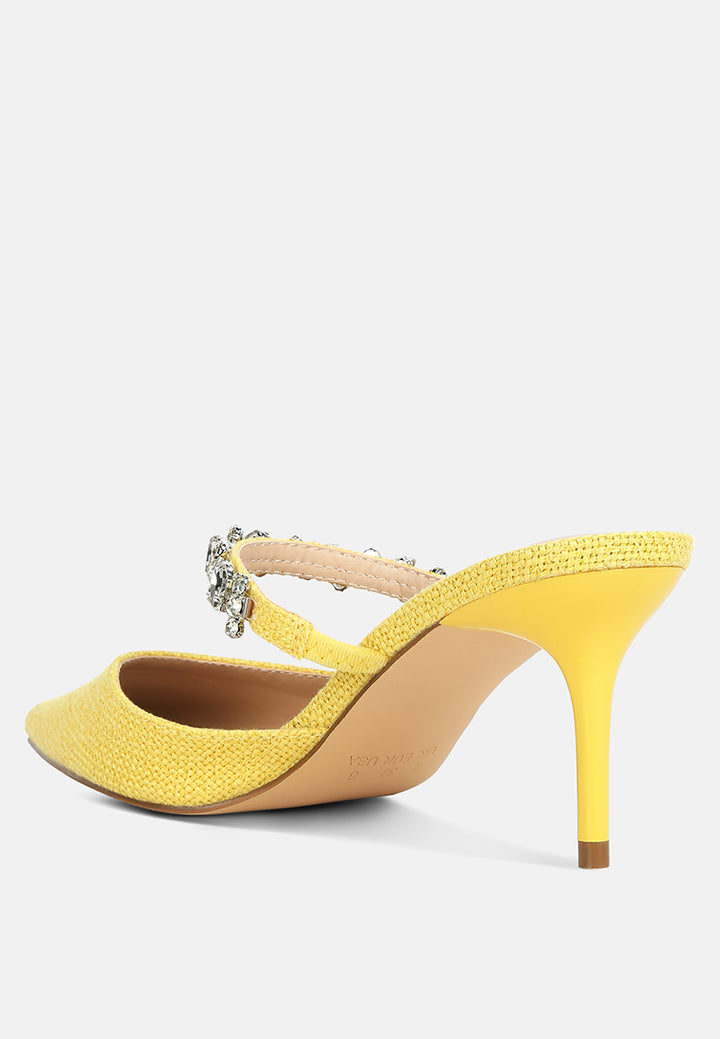 greta diamante embellished kitten heel sandals#color_yellow