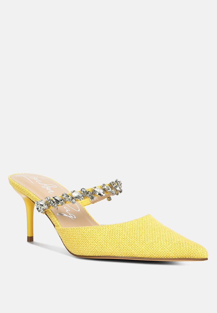 greta diamante embellished kitten heel sandals#color_yellow