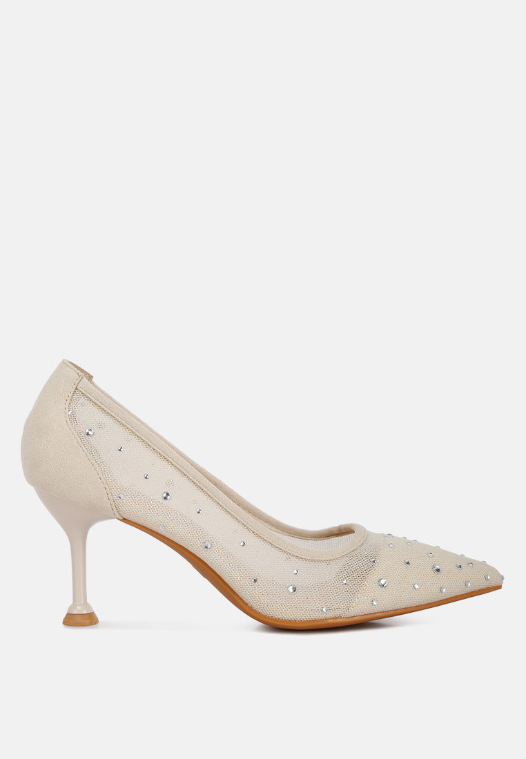 guifaux leatherre rhinestone embellished lace sandals#color_beige