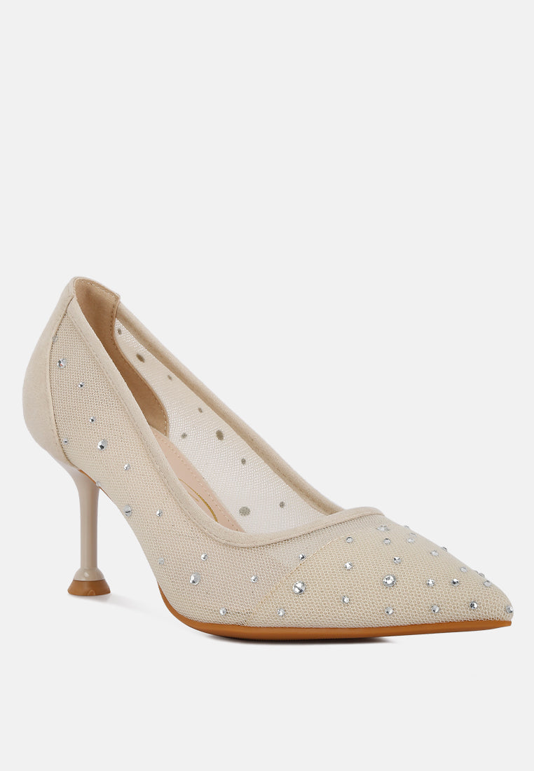guifaux leatherre rhinestone embellished lace sandals#color_beige