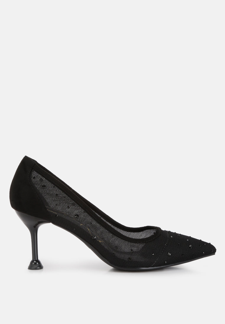 guifaux leatherre rhinestone embellished lace sandals#color_black