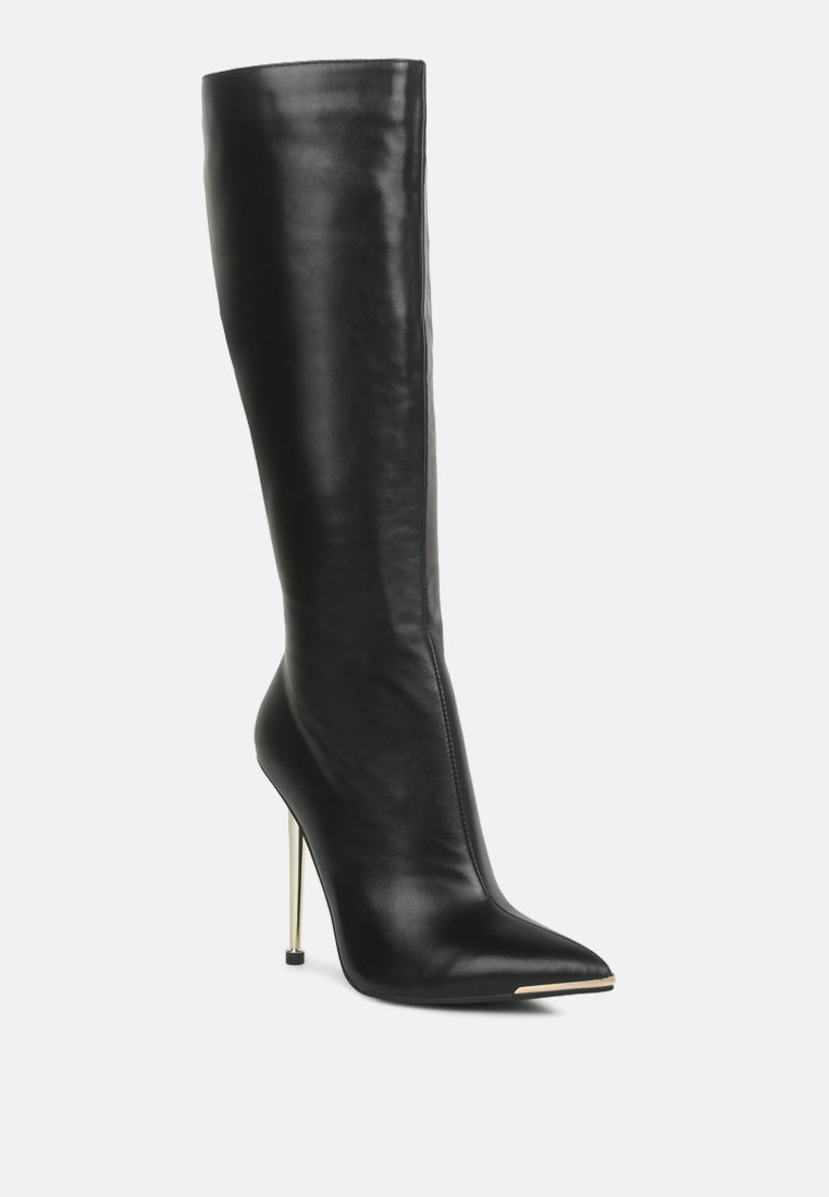 hale faux leather pointed heel calf boots#color_black