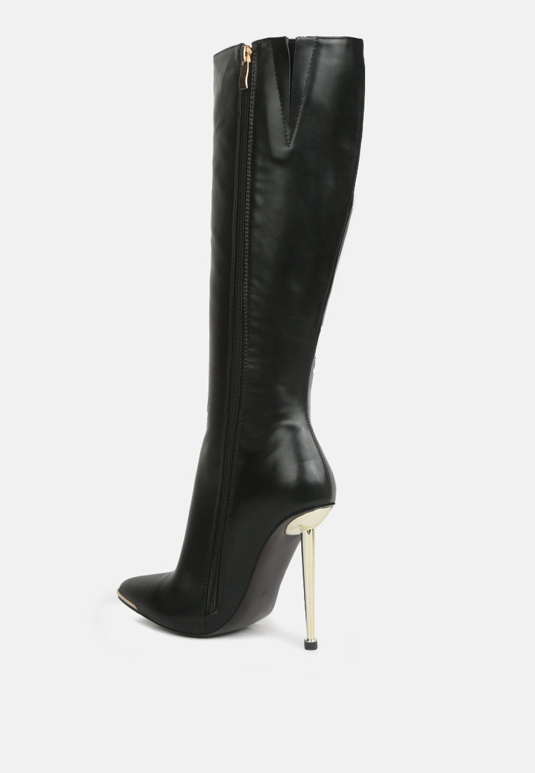 hale faux leather pointed heel calf boots#color_black