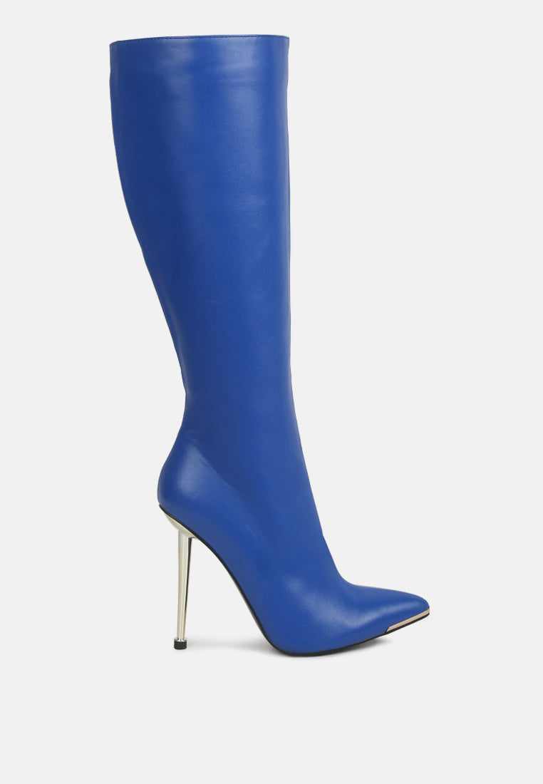 hale faux leather pointed heel calf boots#color_blue