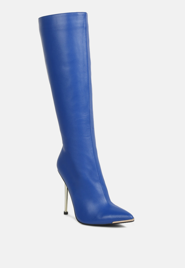 hale faux leather pointed heel calf boots#color_blue