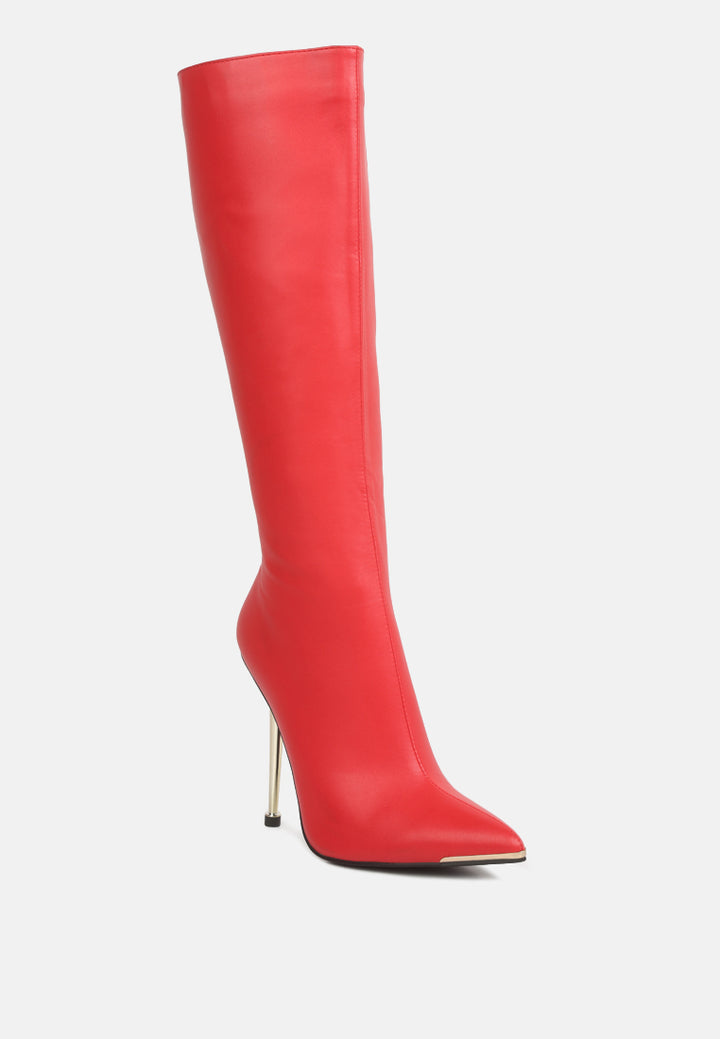 hale faux leather pointed heel calf boots#color_red