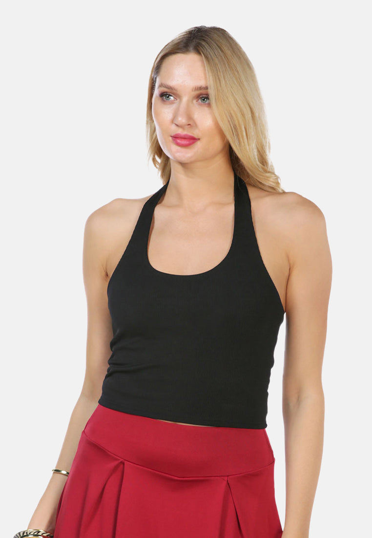 halter neck knitted top by ruw#color_black