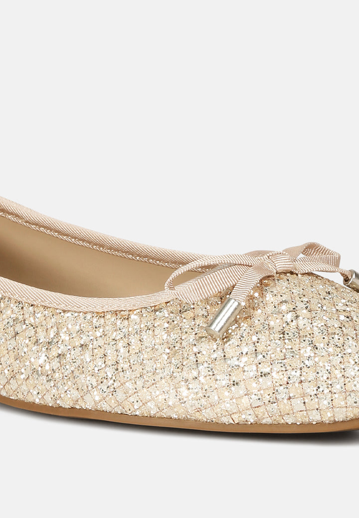 glitter faux leather flat ballerinas#color_gold