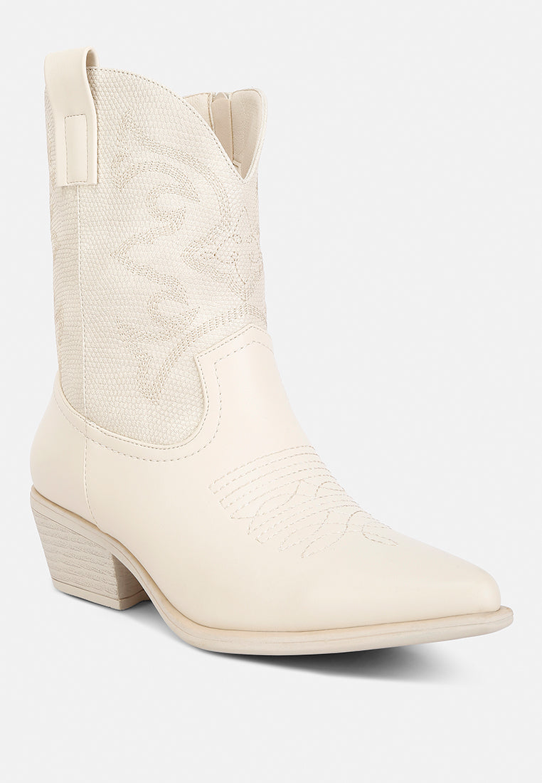 hasting patchwork detail low heel cowboy boots#color_beige
