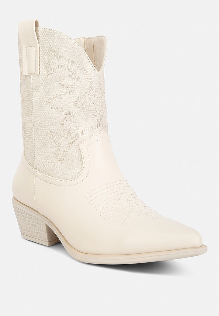 hasting patchwork detail low heel cowboy boots#color_beige