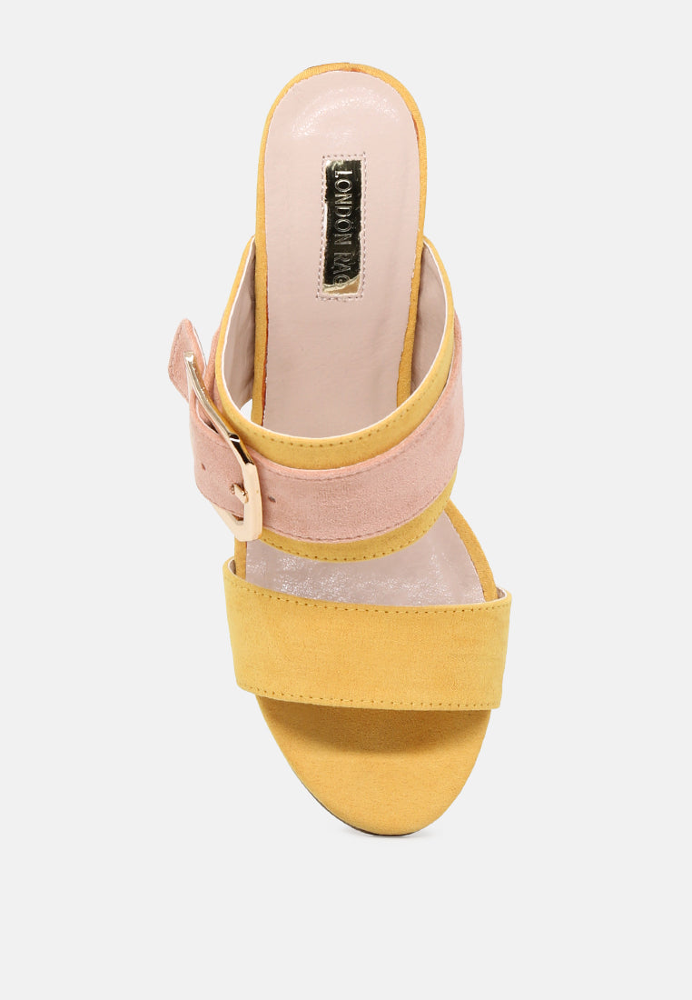 haylee strappy dual tone block heeled sandals#color_yellow-pink