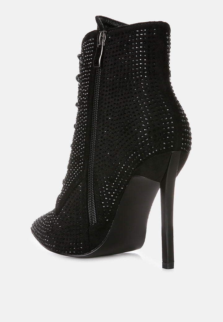 head on faux suede diamante ankle boots#color_black