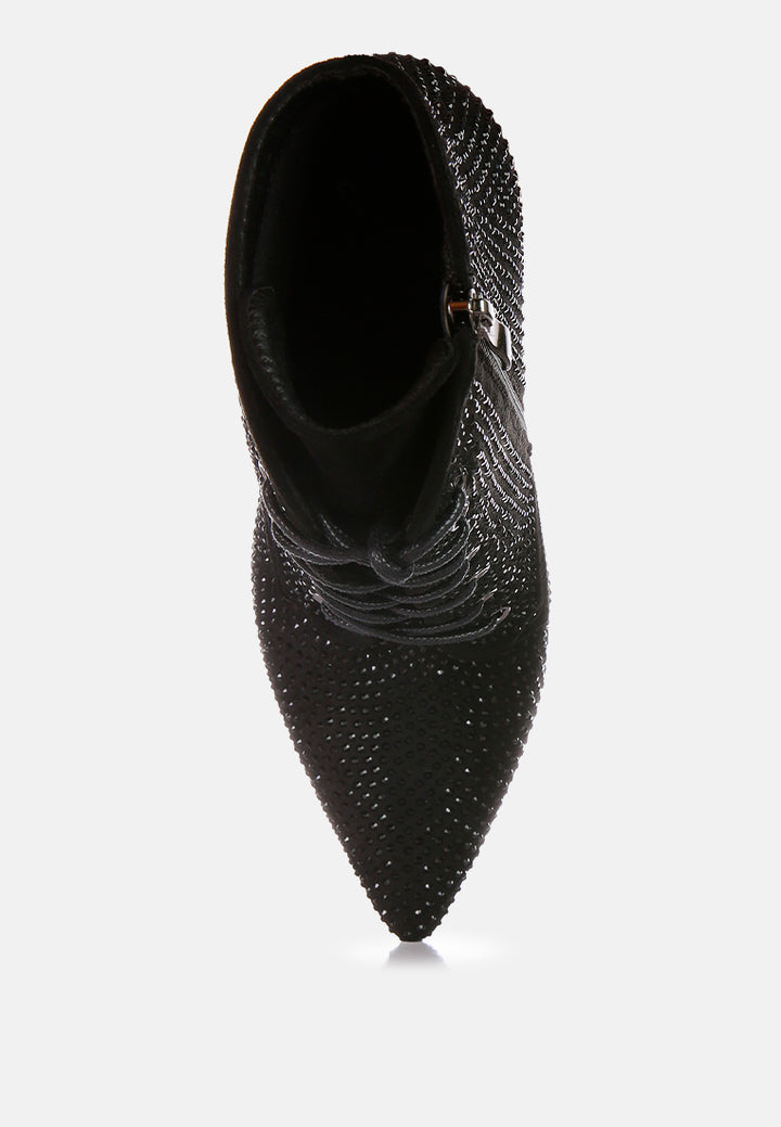head on faux suede diamante ankle boots#color_black