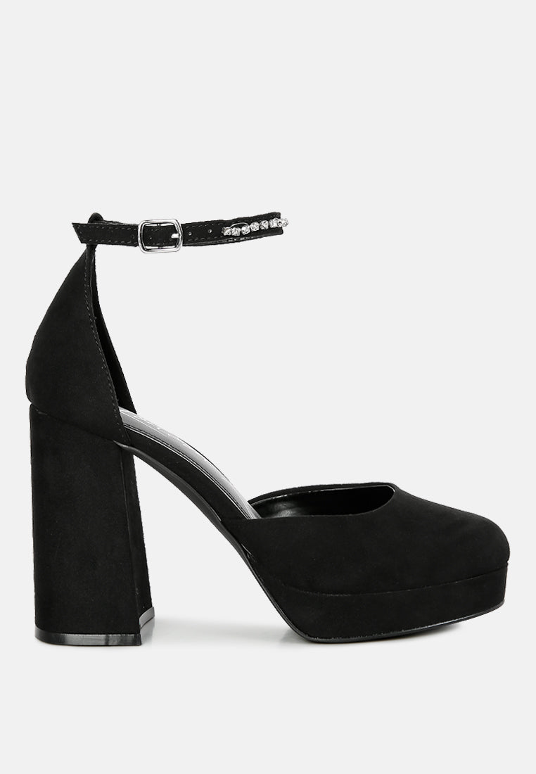 hettie rhinestone detail ankle strap platform high heels#color_black