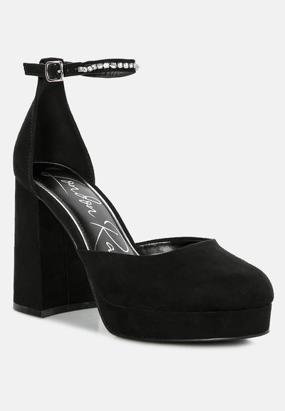 hettie rhinestone detail ankle strap platform high heels#color_black