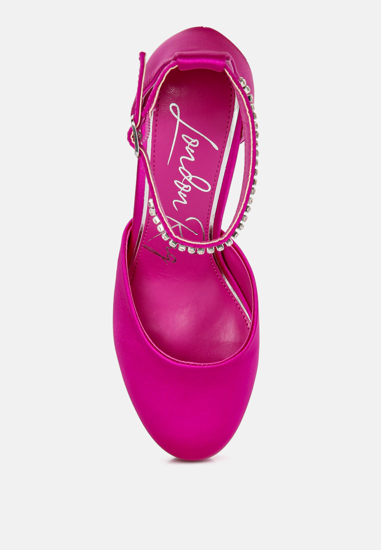 hettie satin rhinestone embellsihed strap platform heels#color_pink
