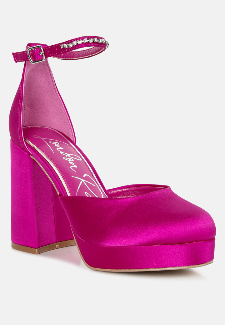 hettie satin rhinestone embellsihed strap platform heels#color_pink