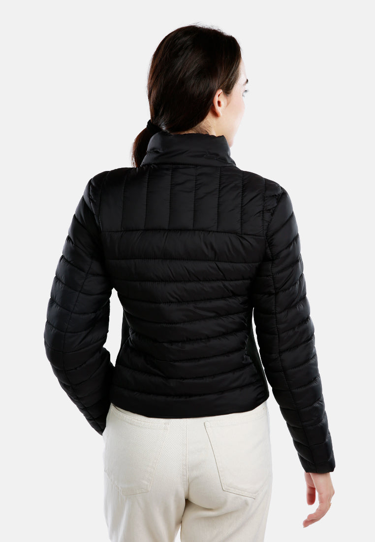 high collar quilted jacket#color_black