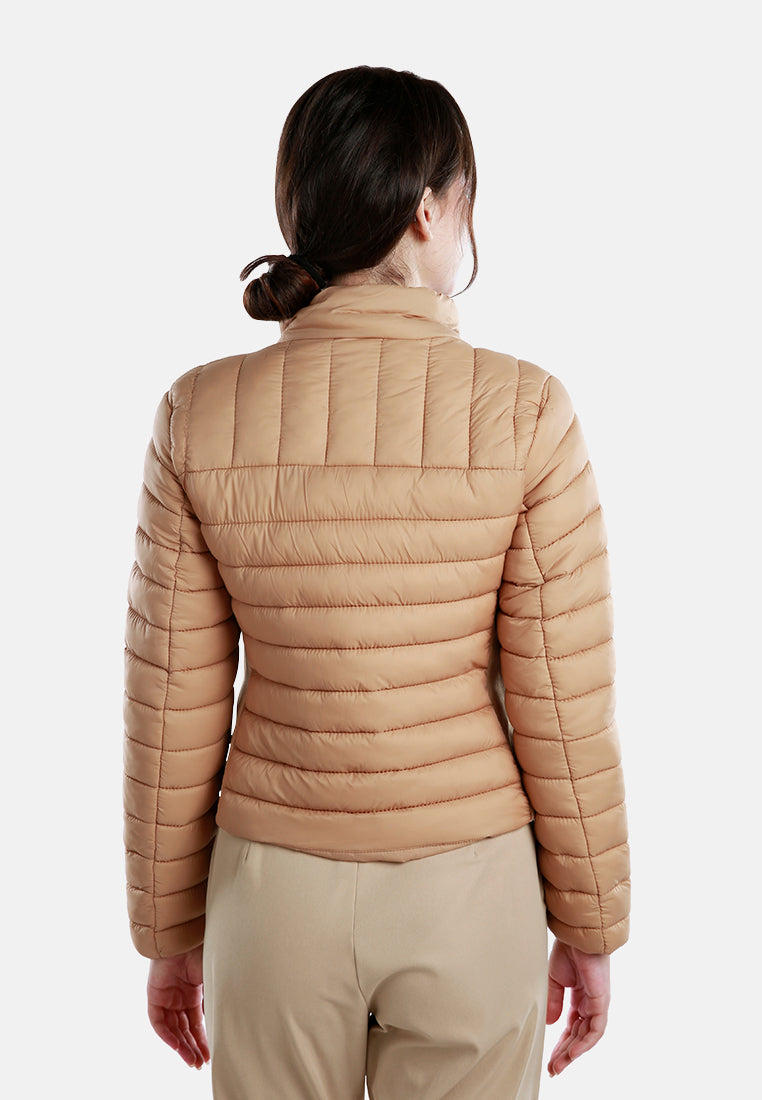 high collar quilted jacket#color_taupe
