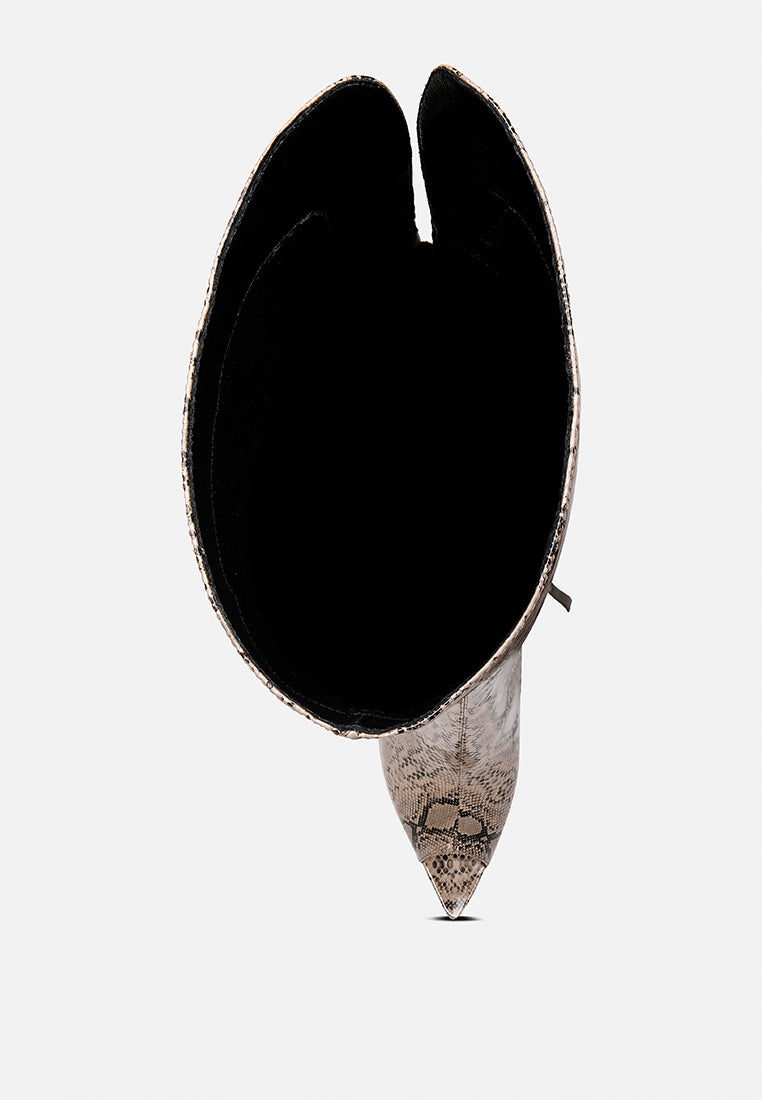 high drama snake print stiletto long boots#color_black