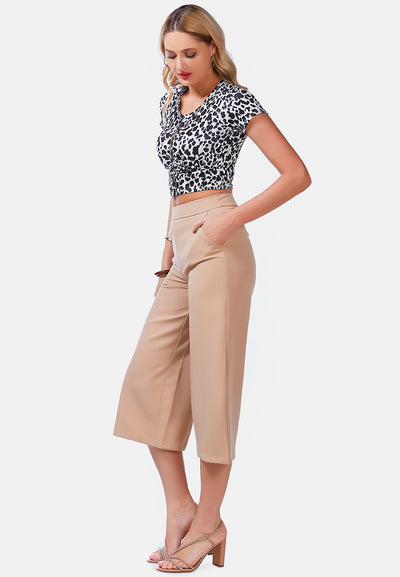 high rise cropped culottes trousers#color_beige