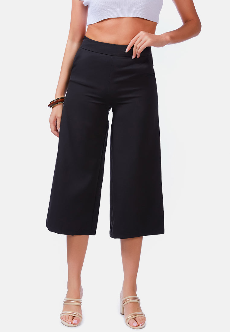 high rise cropped culottes trousers#color_black