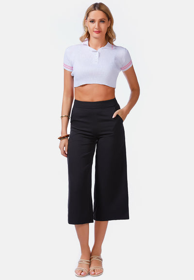 high rise cropped culottes trousers#color_black