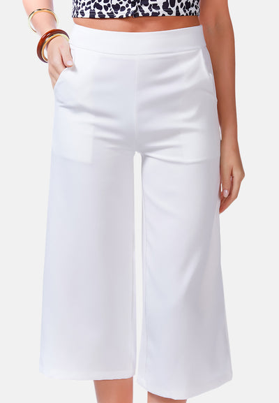 high rise cropped culottes trousers#color_white
