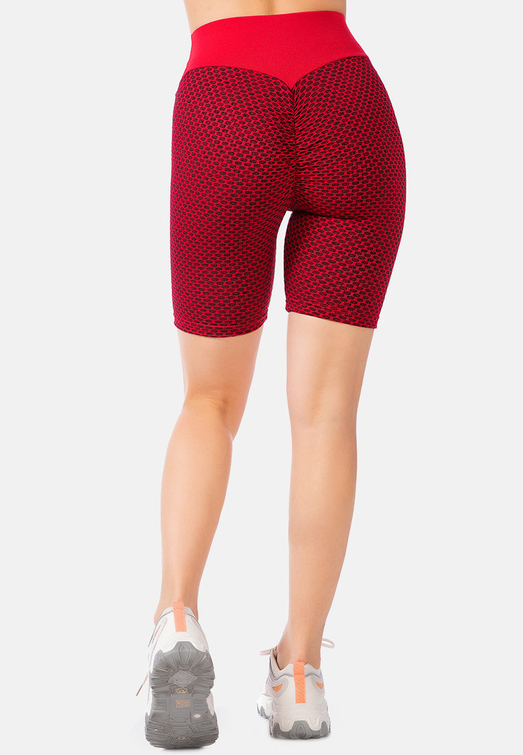 high waist active bike shorts#color_red